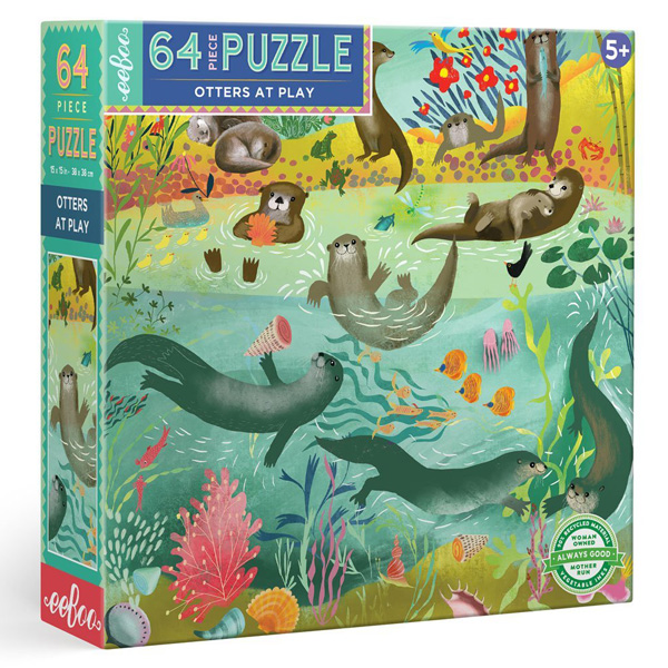 Eeboo Otter puzzel 64 stuks vanaf 5 jaar Deze bekroonde otter puzzel met 64 puzzelstukjes is geïllustreerd door Uta Krogmann. Met grote stukken is deze puzzel perfect voor kinderen vanaf 5 jaar. Deze vierkante puzzel van 38cm x 38cm is een geweldige activiteit voor het hele gezin. Puzzels zijn educatief voor kleine kinderen! Het samenstellen van een puzzel helpt bij de ontwikkeling van patroon-, vorm- en kleurherkenning. Kinderen voelen zich uitgedaagd door de taak en zijn trots op de voltooiing ervan! De mooie otter puzzel is geïllustreerd door Uta Krogmann voor het Amerikaanse merk Eeboo. Gedrukt op gerycled karton met plantaardige inkt. Afmeting puzzel: 38cm x 38cm Leeftijd: vanaf 5 jaar