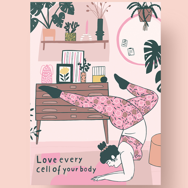 Postkaart Love every cell of your body  Love every cell of your body is een prachtige postkaart over het houden van je lichaam en van jezelf. Gedrukt op 350 grams natuurlijk karton. Afmeting:A6 10,5cm x 14.8cm Inclusief witte enveloppe