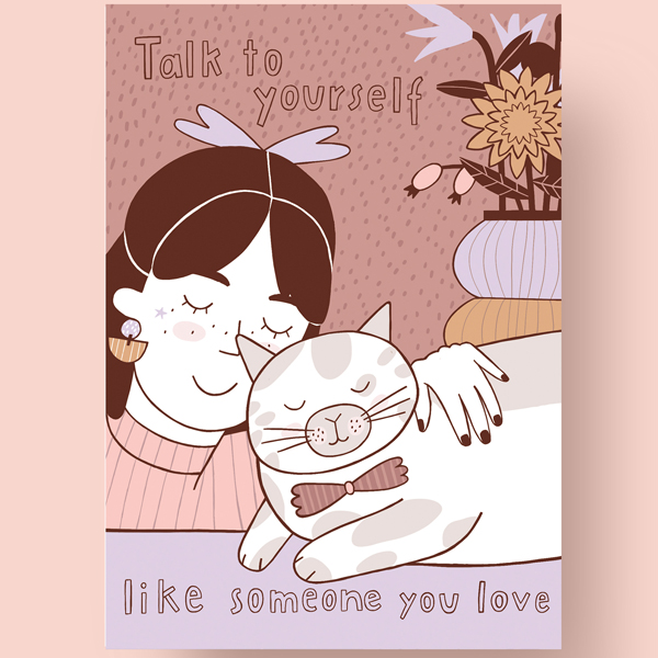 Postkaart Talk to yourself like someone you love Talk to yourself like someone you love is een prachtige postkaart om je te herinneren om voor jezelf te zorgen,te houden zoals je zou doen voor een geliefde. Gedrukt op 350 grams natuurlijk karton. Afmeting:A6 10,5cm x 14.8cm Inclusief witte enveloppe.